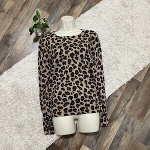 Cynthia Rowley Size Large Leopard Print 100% 2-Ply Cashmere Crewneck Sweater
